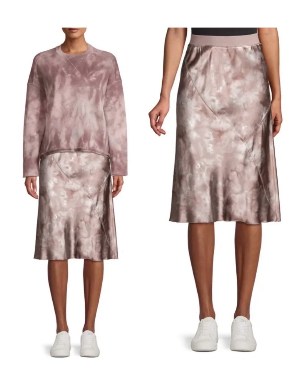 ATM Anthony Thomas Melillo Silk Midi Skirt in Dusty Mauve Tie-Dye
